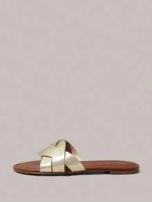 Styleloop Women Shoes Classic Simple Fashion Women's Flat Sandals Woven Design Spring And Summer Brown Sandals Beach Wind Wear, Holiday Wear, Travel Must-Have, Summer Wear, Holiday Atmosphere - Brown - View 3