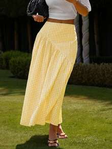 COSMINA Women's Plaid Pleated Casual Versatile Date Skirt - Yellow - View 3