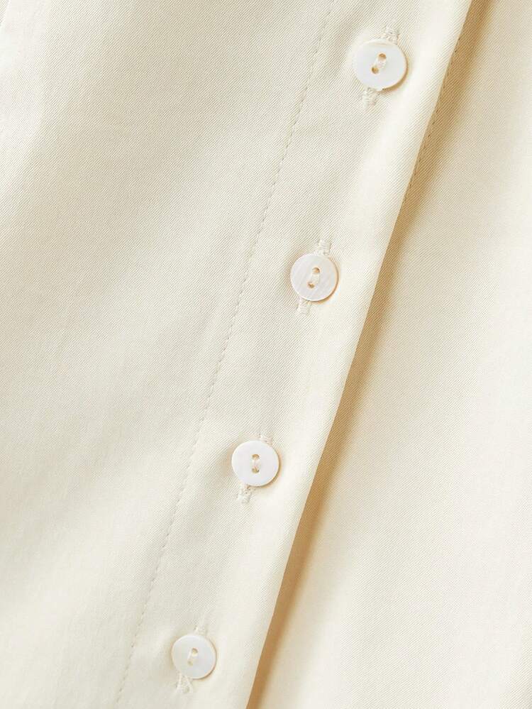 Pale Yellow Low-Rise Button-Front Midi Skirt With Lace Hem Vintage Spring Summer Style French Style Parisian Style