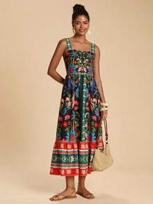 Travachic 女士印花褶皱休闲度假沙滩约会连衣裙 - 黑色 - 查看 7