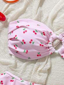 Swim Mod Bộ bikini nữ mùa hè 2026 mới, kiểu cổ yếm họa tiết hoa anh đào xếp nếp, gợi cảm cho kỳ nghỉ biển. - Hồng - Xem 4
