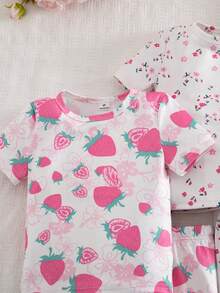 Genkimix Kids 6pcs Young Girl' Short Sleeve Snug Fit Pajama Set With Bow & Heart Prints, Stretchy, Machine Washable, Comfortable Fit, 3 Sets Sold Separately - Multicolor - View 6