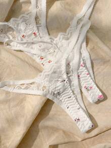 3packs Ditsy Floral Lace Trim G-String Sexy Lingerie - Multicolor - View 2