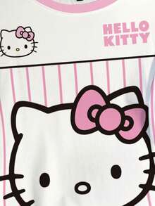 HELLO KITTY AND FRIENDS | SHEIN 大码夏季休闲条纹卡通印花T恤 - 白色 - 查看 4