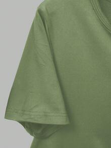 EMERY ROSE Damen Lässig einfarbiges Kurzarm T-Shirt, vielseitig für den Sommer - Armeegrün - Übersicht 7