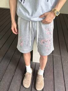Manfinity Hypemode Men's Letter & Cherry Print Drawstring Waist Loose Shorts - Grey - View 3