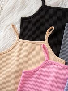 SHEIN 少女純色極簡休閒細肩帶背心 - 彩色 - 查看 5