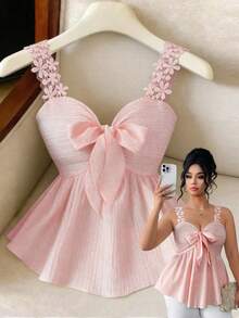 Elenzga Plus Size Women's Elegant Butterfly Decor A-Line Camisole, Spring/Summer - Pink - View 8