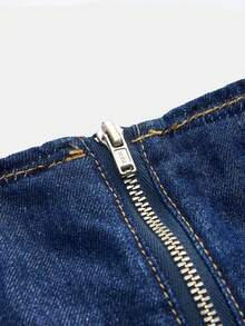 Maija Women's Casual Versatile Zipper Cropped Denim Top, Suitable For Dates And Outings - Dark Wash - View 4