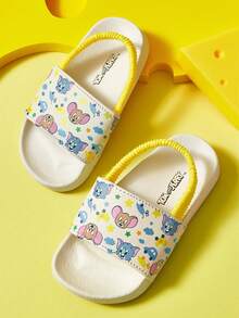 TOM & JERRY X SHEIN Dép lê trẻ em màu trắng hình hoạt hình dễ thương, có chun co giãn, chống trơn trượt, nhanh khô, thích hợp cho trẻ mới biết đi và trẻ sơ sinh, chất liệu EVA nhẹ và bền, dùng trong nhà, sân chơi, trong nhà và ngoài trời. - trắng - Xem 7