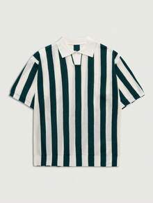 Courvante Camiseta polo de manga corta con media cremallera para hombre, cómoda y casual, con estilo retro, de rayas, cuello de solapa, verde, para golf, tenis, verano, regalo del Día del Padre, con puños acanalados, moda deportiva, para novio, atuendos para hombre - Verde - Ver 3