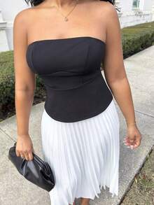 Alexandranx 女士两件套西装黑色上衣和优雅百褶裙，度假套装，优雅女士套装，老钱风格女士，度假两件套，女士夏季服装 - 黑與白 - 查看 6