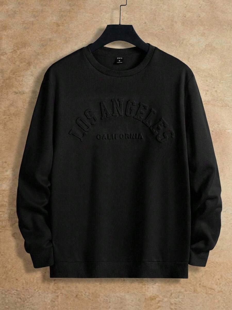 HIMLAND 男士休闲圆领卫衣两件套，柔软舒适，时尚长袖上衣 - 黑色 - 查看 1