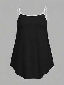 SHEIN EZwear 2pcs/Set Plus Size Basic Solid Color Black & White Contrast Strap Camisole Tops, Summer - Multicolor - View 4