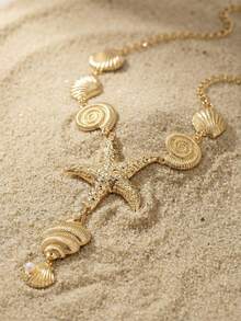 Arave 1pc European & American Style Unique Seashell, Starfish Metal Necklace, Ocean Themed Necklace For Women - Yellow Gold - View 4