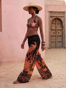 Zivah 2026 Summer New Arrivals: Elegant Beach Vacation Wear, Including A Pink Coconut Tree Print Trouser Cover-Up, Suitable For Music Festivals, Easter, St. Patrick's Day, Western-Style, Nomadic, Birthday Parties, Graduation Ceremonies, University Campuses, Students, Casual Wear, Basic Pieces, Vacations, Cruises, Beaches, Sunbathing, And Other Occasions. Bestselling Items Include Women's Pink Coconut Tree Print Black Trouser Cover-Up, Bohemian-Style Women's Patterned Trouser Cover-Up, Unique Trouser Cover-Up, Sophisticated And Elegant Print Trouser Cover-Up, And Abstract Print Trouser Cover-Up. Cover Ups For Swimwear - Black - View 3