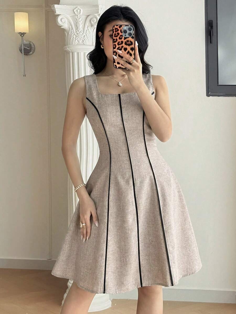 Modelyn Đầm hai dây cổ vuông phong cách thường ngày dành cho nữ - Màu Khaki - Xem 1