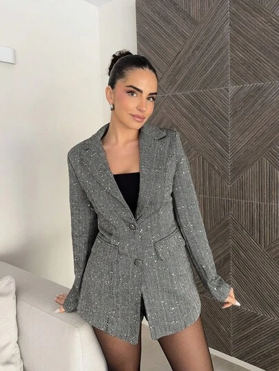 Marta Soriano 女士时尚通勤亮片装饰西装外套