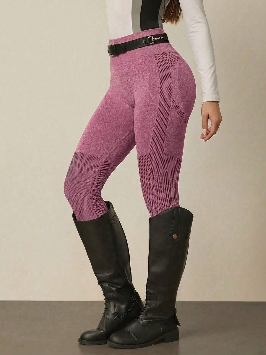 With My Calm Women's High-Waisted Seamless Leggings, Equestrian Wear Seamless Tights Riding Wardrobe Riding Tights - Burgundy - View 1