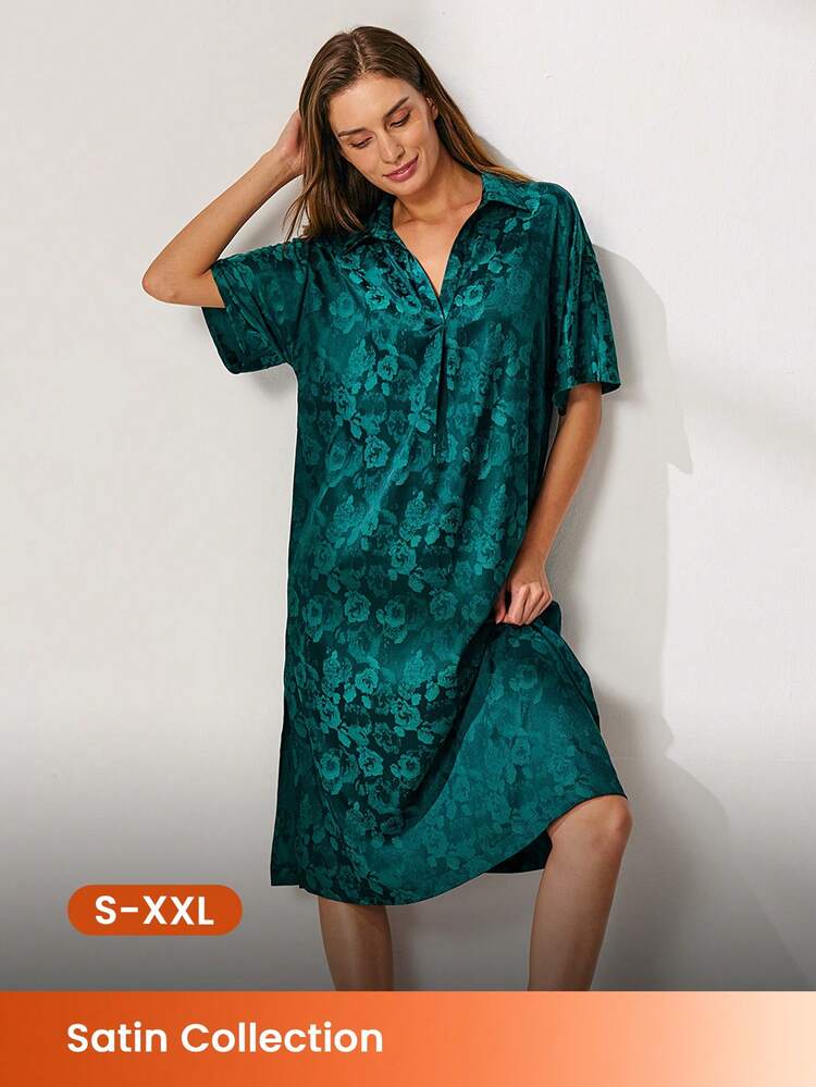 Women's Green Satin Sleep Dress