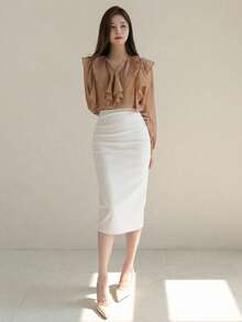 DAZY 女士纯色修身铅笔裙 - 白色 - 查看 8