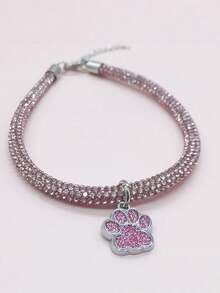 A Fashionable And Exquisite Diamond-Studded Paw-Print Pendant Necklace, Suitable For Both Cats And Dogs To Wear. It Is Also Suitable For Pets To Use At Home Or Outdoors. - Pink - View 12
