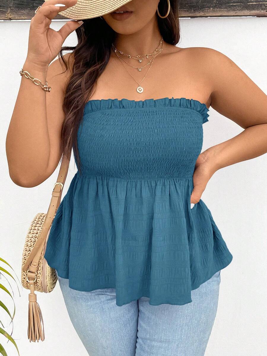 SHEIN Frenchy Áo ống đơn giản, tối giản, dáng rộng dành cho nữ cỡ lớn - Màu xanh bụi bặm - Xem 1