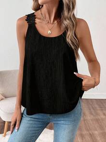 EMERY ROSE 女士新款荷叶边下摆A字经典百搭吊带背心 - 黑色 - 查看 7