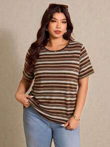 Elaquor Áo thun ngắn mùa hè dáng rộng kẻ sọc phối màu, cỡ lớn, thích hợp cho kỳ nghỉ. - xanh quân đội - Xem 4