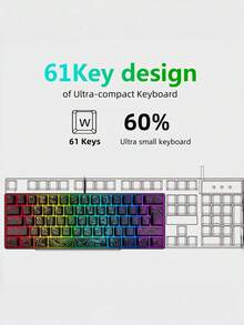 Teckwe 1 Wired 61 Key Mechanical Keyboard Shell, Fast Response, High Sensitivity, Comfortable Typing Operation, Smooth Typing Operation, Anti Ghosting, Compact Size, Suitable For Office Work Games, PC Laptops, Desktops, General Daily Business Learning, Home Entertainment, Fashion Games, Essential Tools - View 5