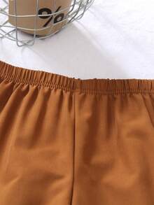 Elladie kids 两件套少女复古碎花纹理纽扣无袖荷叶边上衣和休闲裤套装，适合日常穿着、春夏外出、派对、返校季等场合。 - 棕色 - 查看 6