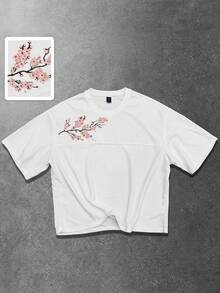 ROMWE MEN Casual Men's Floral Embroidery Round Neck Short Sleeve T-Shirt - White - View 1