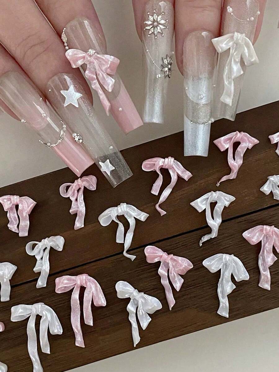 100pcs Butterfly Nail Art Decorations, Blue, White, Pink 3D Butterfly Nail Art Accessories, Cute DIY Nail Art Decor Techniques, Nail Art Crafts Nails Nail Supplies - Multicolor - View 1