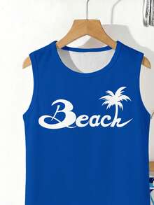 Teen Boy Letter & Palm Tree Print Top And Shorts Casual Daily Outfit - Multicolor - View 4