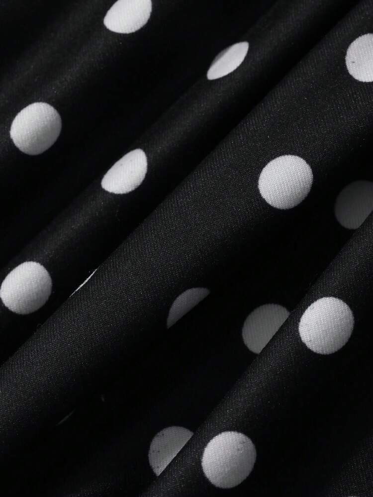 Women's Summer Polka Dot Asymmetric-Shoulder Short Sleeve Side Tie Elegant T-Shirt
