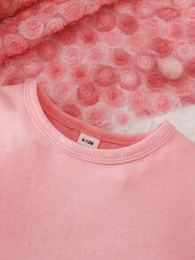 SHEIN Baby Girl Solid Color Round Neck Casual Versatile Daily Wear Top - Pink - View 5