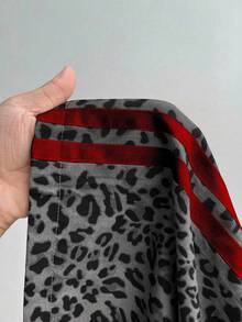 SHEIN CURVE+ 2025新款女士加大码休闲豹纹撞色腰带蝴蝶结直筒裤，时尚百搭 - 彩色 - 查看 7