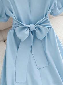 GlowEve Ny ankomst Vintage V-ringad elegant klänning för kvinnor - Blå - Visa 7