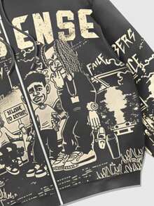 ROMWE MEN Street Life Áo hoodie nam in hình hoạt hình phong cách thường ngày mùa xuân, kiểu dáng Y2K. - Xám - Xem 3