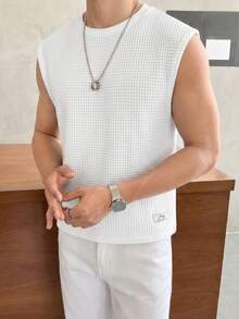 SWAVVY Áo tank top nam cổ tròn màu trơn, không tay, kiểu dáng thường ngày, thích hợp cho mùa xuân/hè. - trắng - Xem 3