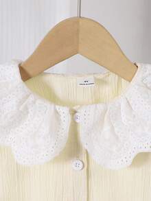 SHEIN Elladie kids 女童优雅刺绣花卉领长袖纽扣前襟休闲公主衬衫，适合上学、度假、旅行、生日派对、春秋季穿着。 - 杏色 - 查看 6