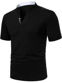 Manfinity Homme Men's Letter Print Short Sleeve Casual Commuter Polo Shirt - Black - View 3