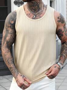 Manfinity CasualCool Áo tank top nam màu đen dệt kim gân, dáng ôm, chất liệu mềm mại và thoải mái, đa năng, dễ phối đồ hàng ngày, phù hợp cho các hoạt động ở nhà hoặc ngoài trời. - Màu be - Xem 3
