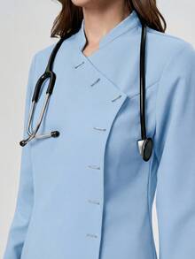 Scrubzie Anti-Wrinkle Stand Collar Long Sleeve Women's Scrub Uniform Top And Pants Set - Baby Blue - View 4