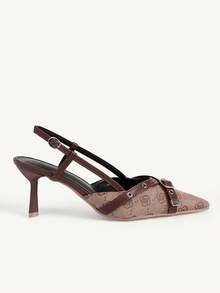 CUCCOO CHICEST Women Shoes 2026 Vintage Printed Metal Buckle Tipped Heel 7.2cm Sexy Wind Brown Closed Toe Women's High Heel Sandals Commuting Elegant Dating Women's High Heel Shoes - Brown - View 3