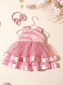 SHEIN Đầm không tay dễ thương đính nơ cho bé sơ sinh, trang phục chụp ảnh và phụ kiện. - Nhiều màu - Xem 4