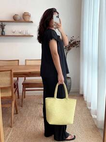 Enliva Bộ đồ hai mảnh cỡ lớn gồm áo cổ tròn và quần cạp chun có dây rút, phong cách boho thường ngày, thích hợp cho kỳ nghỉ xuân/hè. Bộ đồ hai mảnh phong cách boho cho nữ, trang phục mùa hè thoải mái, phù hợp với dáng người quả táo và tròn trịa. - trắng - Xem 2