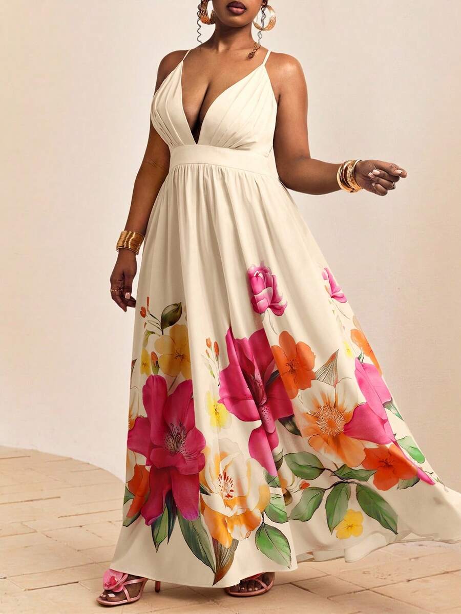 Truni 大码女式印花深V领露背长裙，适合夏季度假和海滩穿着，休闲连衣裙，生日装，度假风，海滩假日，波西米亚风生日度假夏季连衣裙，春夏节日女式沙滩裙，优雅长裙，度假印花吊带裙，大码沙滩裙，曲线身材夏季连衣裙，大码度假休闲装，夏威夷风连衣裙，大码夏季印花长裙，适合梨形和三角形身材的大码度假连衣裙，大码度假装，大码夏季连衣裙，大码吊带裙，热带度假装，大码夏季连衣裙，大码度假装，度假装，女式连衣裙，大码女式夏季装，女式度假装，女式春季连衣裙，女式夏季连衣裙，女式夏季连衣裙