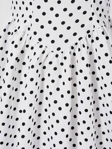 SHEIN 少女波点印花蝴蝶结装饰吊带连衣裙 - 白色 - 查看 5