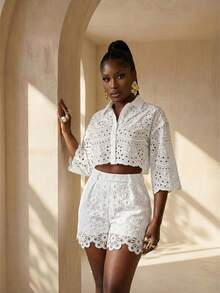 BamGleam Blusa de mujer con bordado hueco, nuevo diseño para el Día de San Valentín, Año Nuevo y primavera. Estilo casual y apasionado, adecuado para viajes, uso diario, vuelta al colegio, fiestas y vacaciones. - Blanco - Ver 9